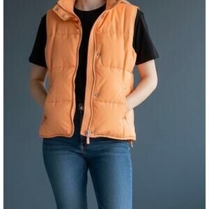 Talbots Petites Orange Zip Up Goose Down Winter Vest Women's Small
